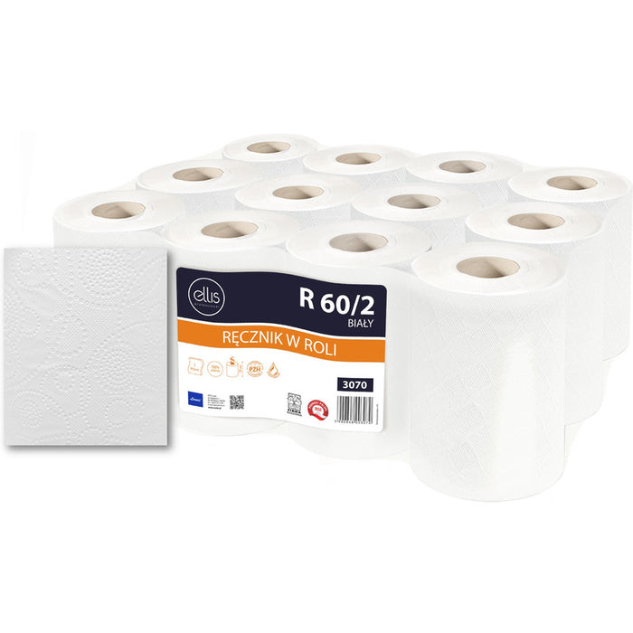 Ellis paper towel roll 60m 2ply cellulose white (12)