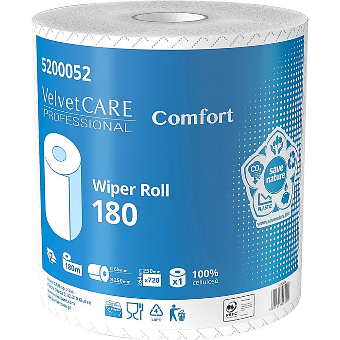 Velvet Care Professional Wiper on a roll, 180m, 2-ply, white cellulose
