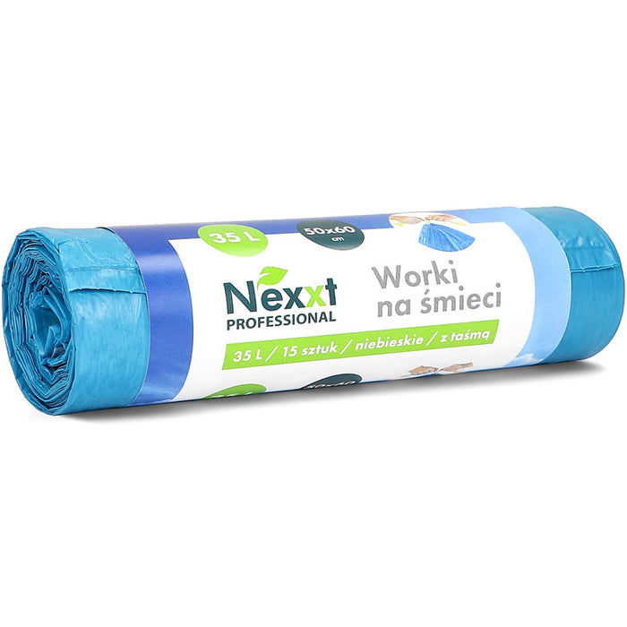 Nexxt 35L LDPE Blue Bin Bags with Drawstring (15)