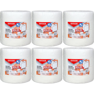 Office Products 100m 2-ply white cellulose roll towels (6)