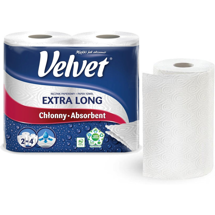 Velvet Pure White 2-Ply White Cellulose Towel Roll (2)