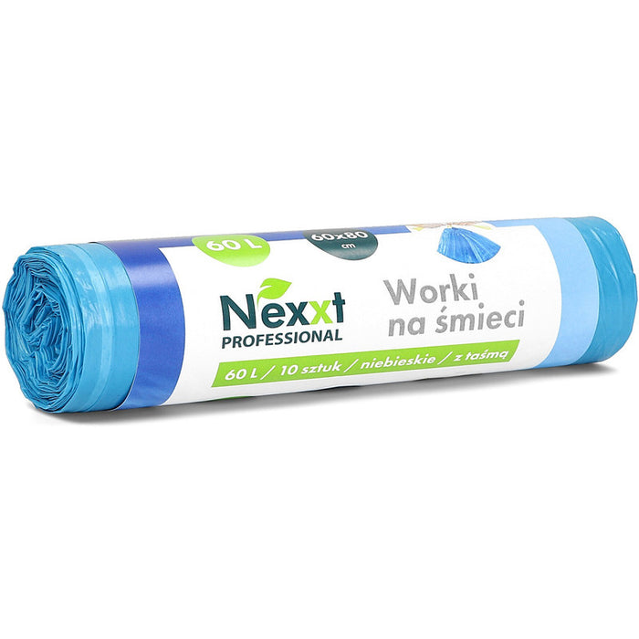 Nexxt 60L LDPE Blue Bin Bags with Drawstring (10)